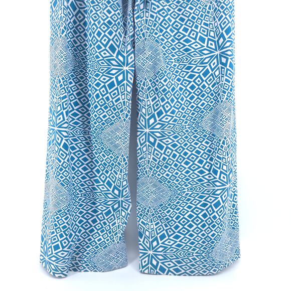 Dar Retro Psychedelic Handmade Blue White Geometric Pattern Wide Leg Pants 29 - Picture 8 of 10